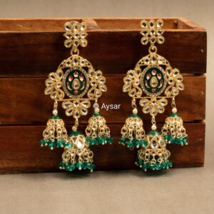 Meenakari jhumka triple Dark green