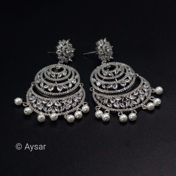 American daimond bali earrings with white pearl hangings - Image 2