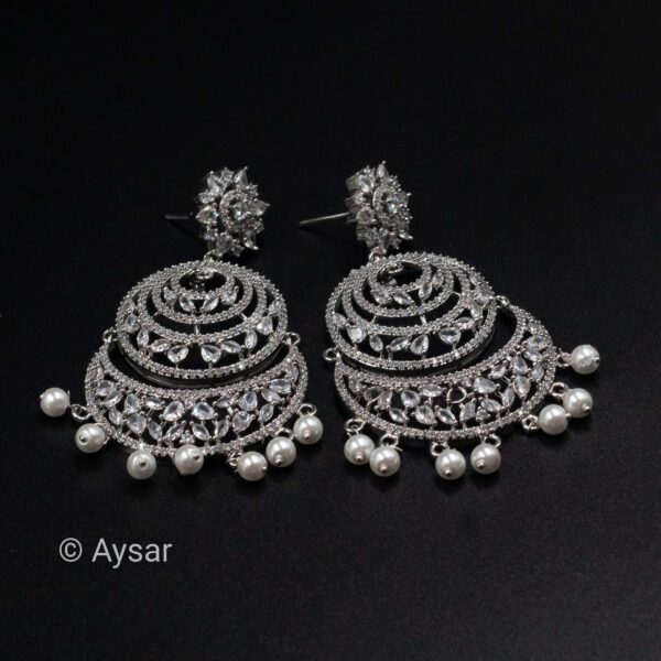 American daimond bali earrings with white pearl hangings - Image 3