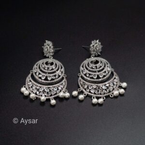 American daimond bali earrings with white pearl hangings