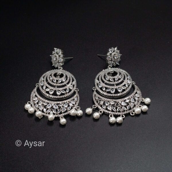American daimond bali earrings with white pearl hangings