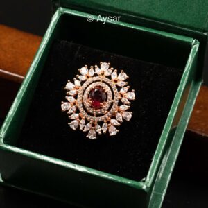 AD fingers ring red stone rose gold colour