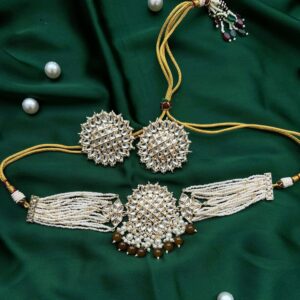 Pachi kundan Multi-Layered Beaded Necklace & Earrings Set brown 🤎