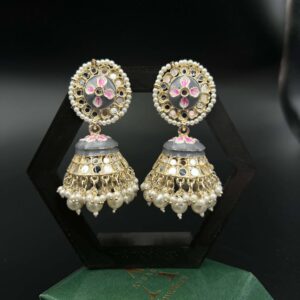 jumbo jhumka with pearls beads mirror stone