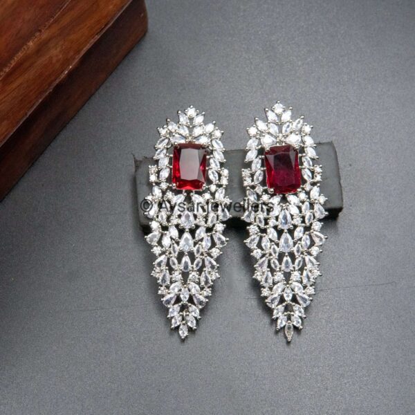 American daimond royal style earrings long magenta colour - Image 4