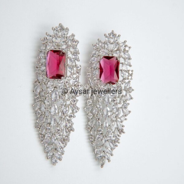 American daimond royal style earrings long magenta colour - Image 2