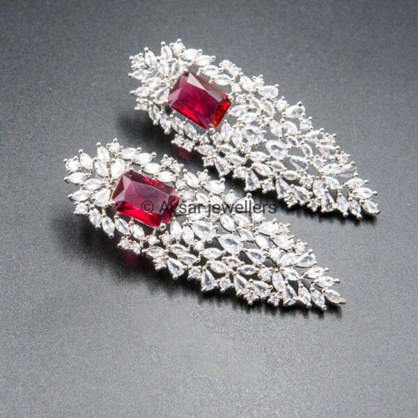 American daimond royal style earrings long magenta colour - Image 3