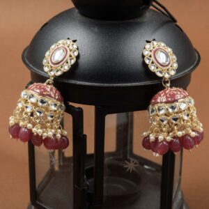 Meenakari jhumka garnet pink